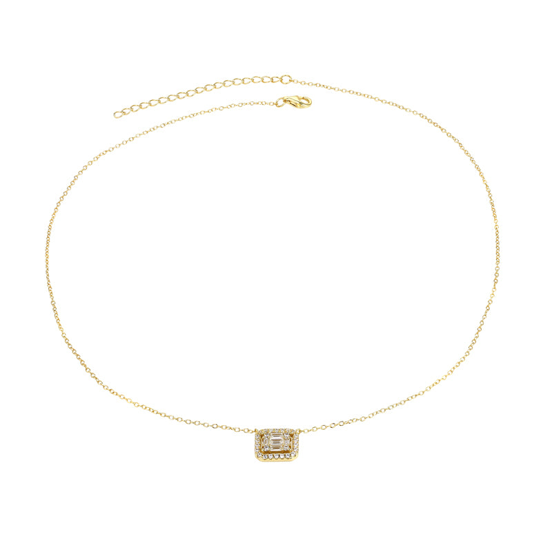 Layered KEEGAN Illusion Halo Baguette Necklace in gold