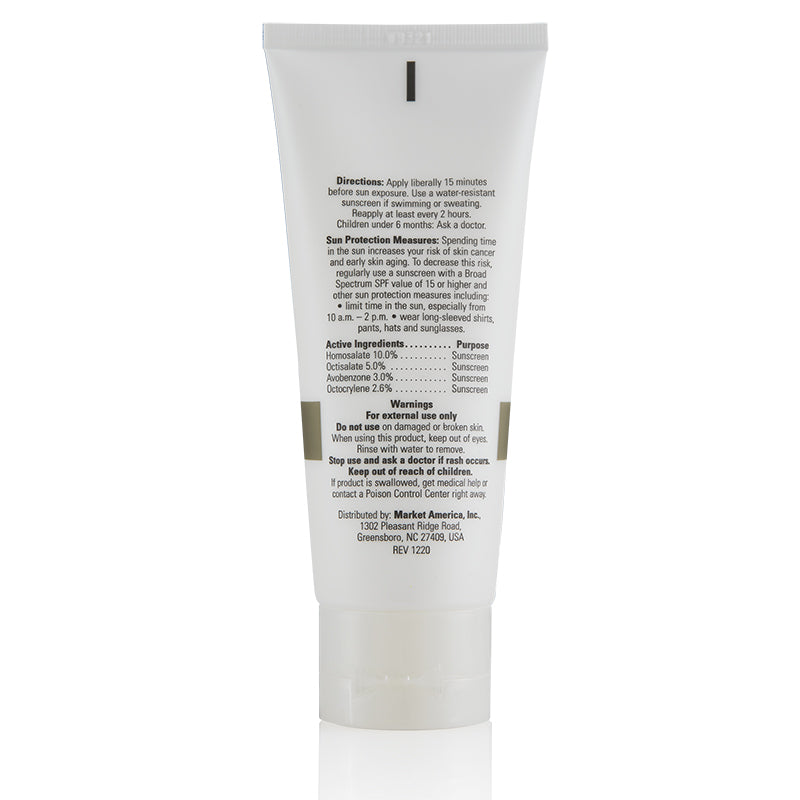 Cellular Laboratories De-Aging Sunscreen Broad Spectrum SPF 50+ tube, back Label. See Product Label Details section further below.