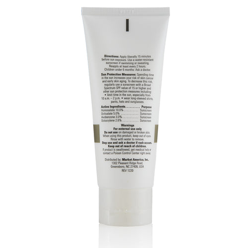 Cellular Laboratories De-Aging Sunscreen Broad Spectrum SPF 50+ tube, back Label. See Product Label Details section further below.