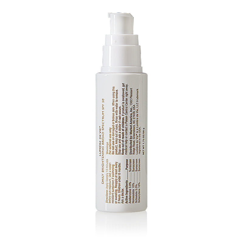 Lumière de Vie Daily Brightening Broad Spectrum SPF 50 Product Label. See Product Label Details section further below.
