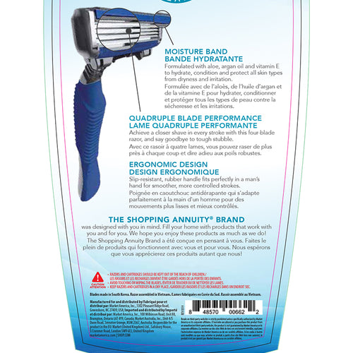 Shopping Annuity Brand Performance Razors Disposable Pack for Men back Product Label. See Product Label Details section further below.