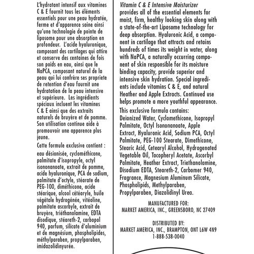 VitaShield Vitamin C & E Liposome Intensive Moisturizer Product Label. See Product Label Details section further below.