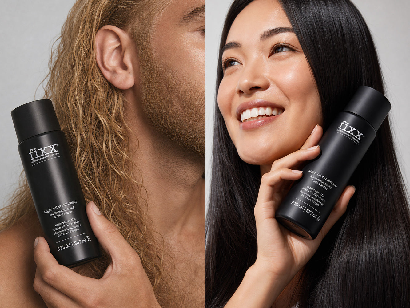 2 womens are holding conditioner bottle