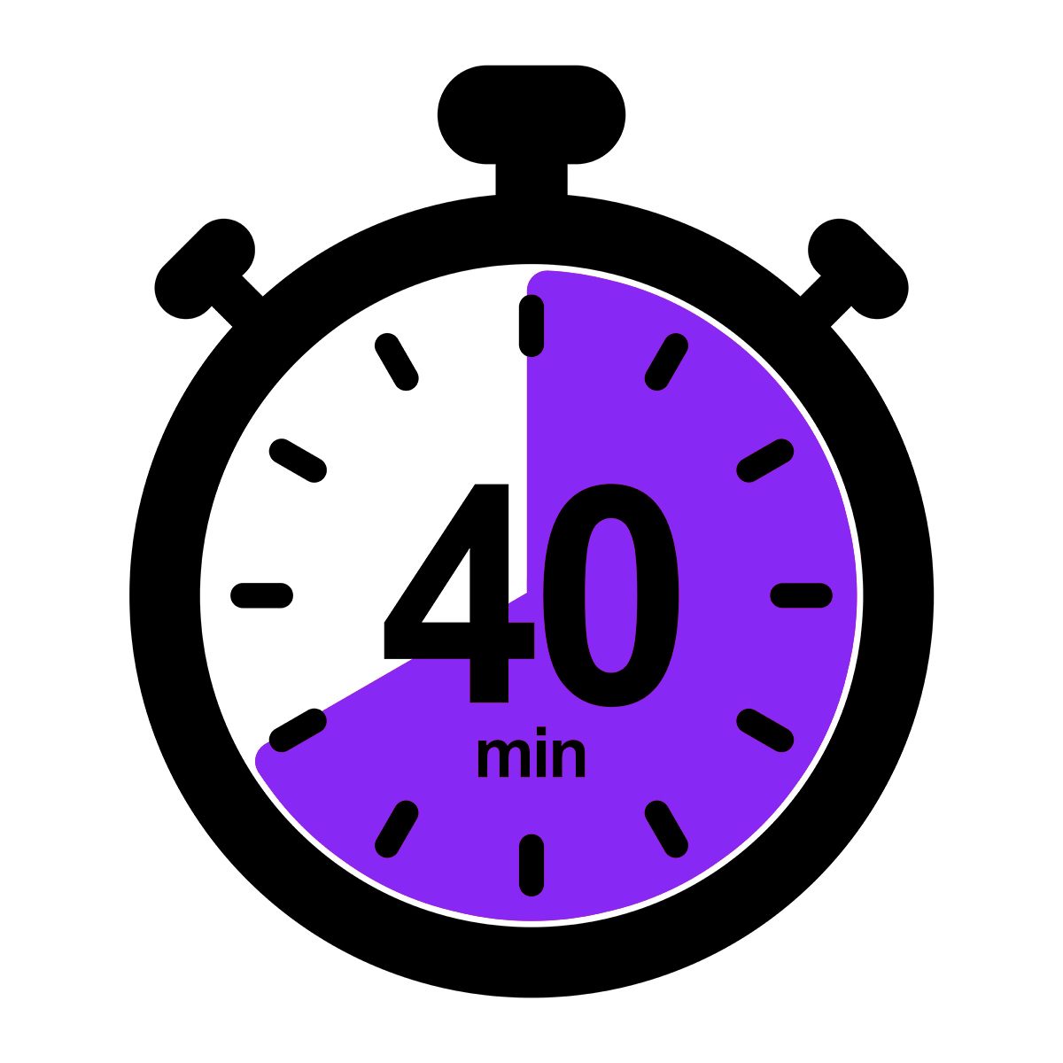 Black stopwatch with a purple face showing 40 minutes on a white background