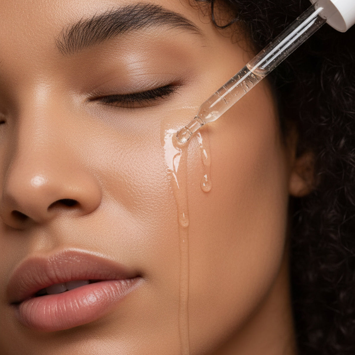 dropping the product to face with a dropper