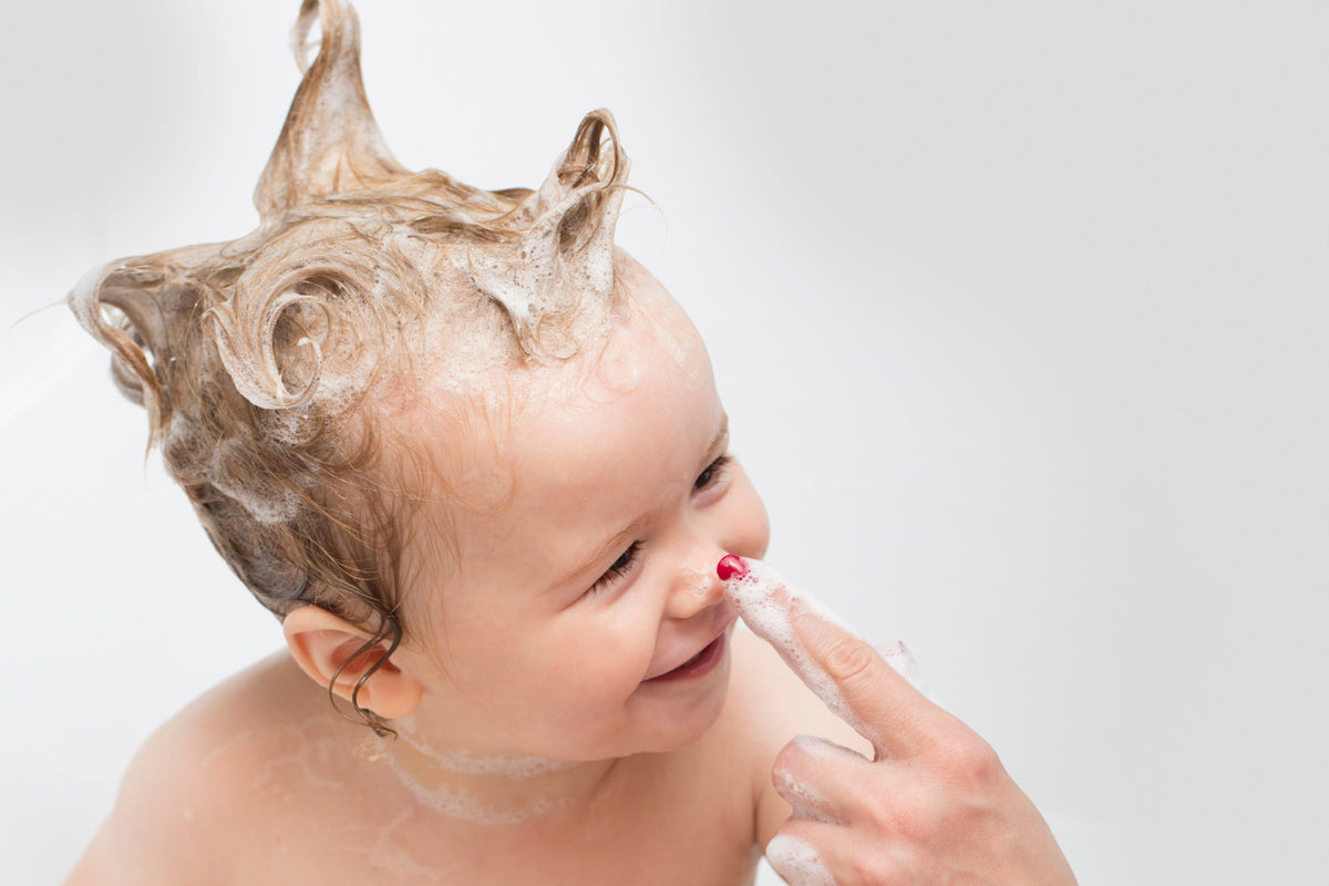 A baby in the bath