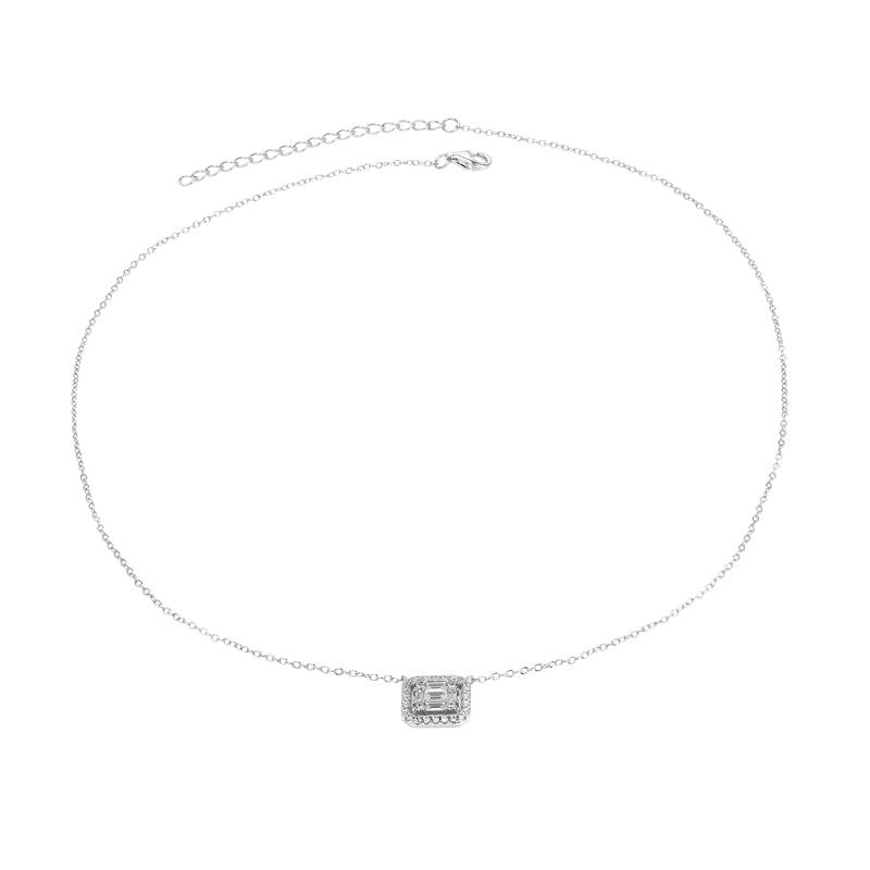 Layered KEEGAN Illusion Halo Baguette Necklace in silver