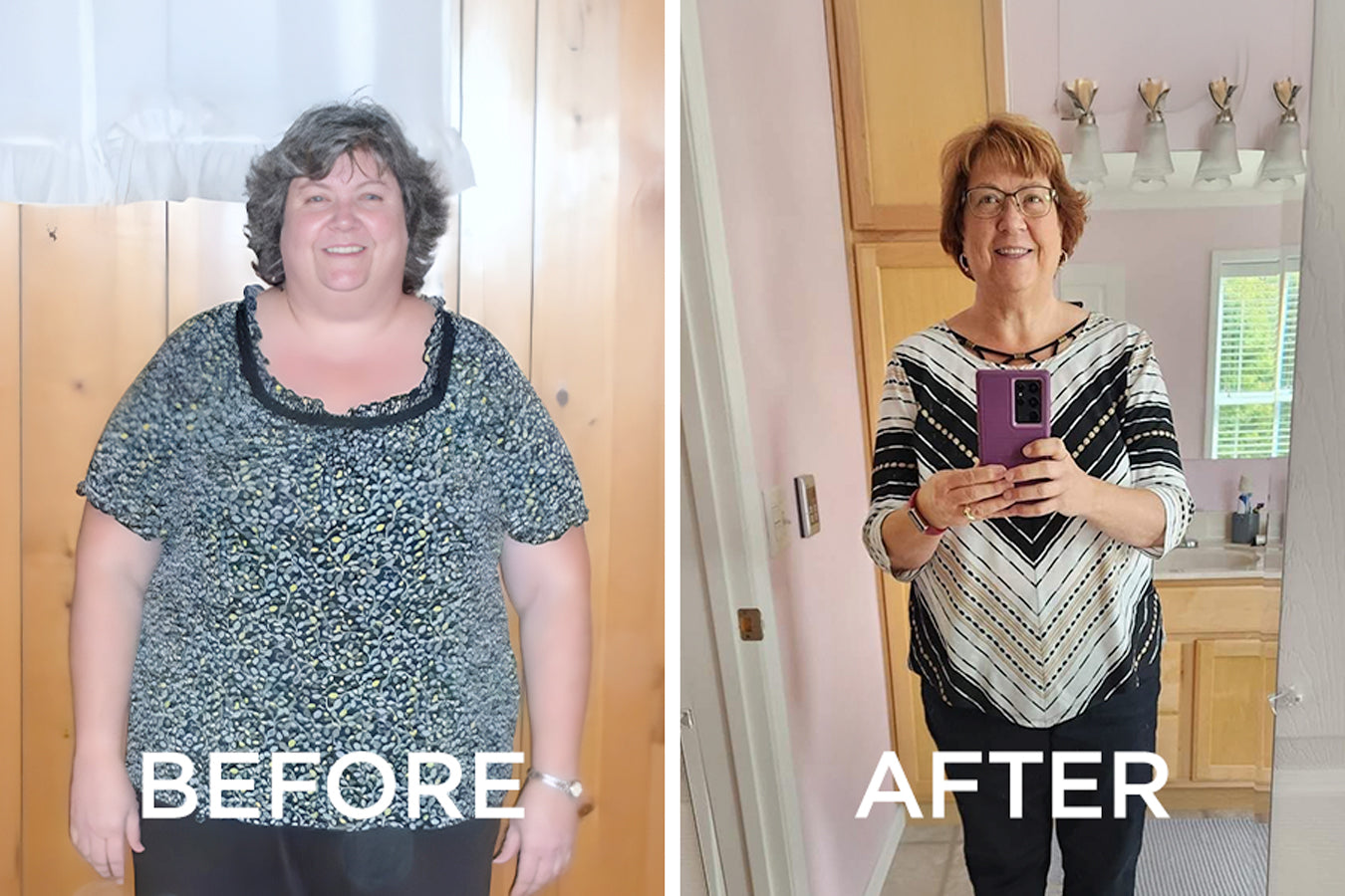 before and after image of a woman who used GoTrim Thin