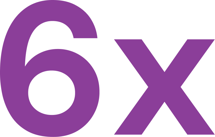 The purple text '6x' in a bold sans-serif font on a plain white background.
