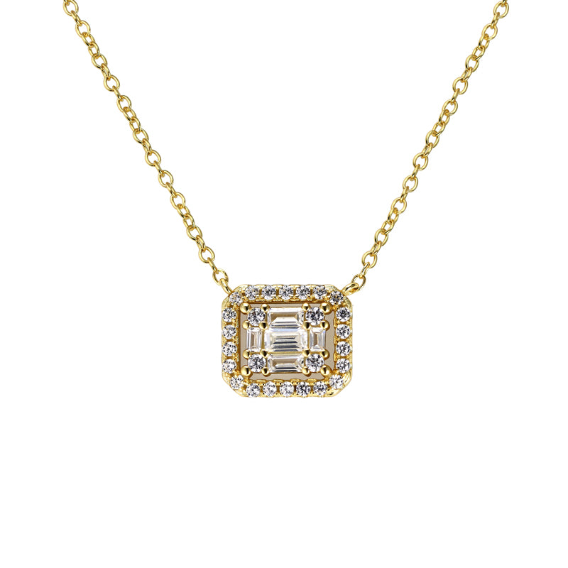 Layered KEEGAN - Illusion Halo Baguette Necklace in gold