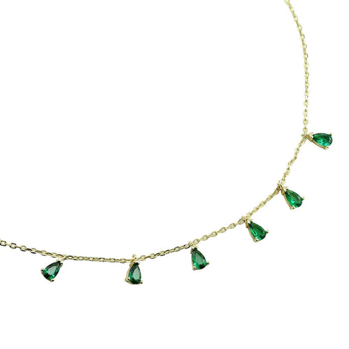 Layered KAI - Pear Drop Necklace in gold with green gems