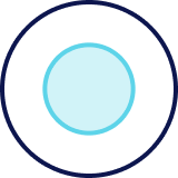 A minimalist circular icon featuring a dark navy outer ring, a white background, and a light blue center circle with a thin darker blue border.