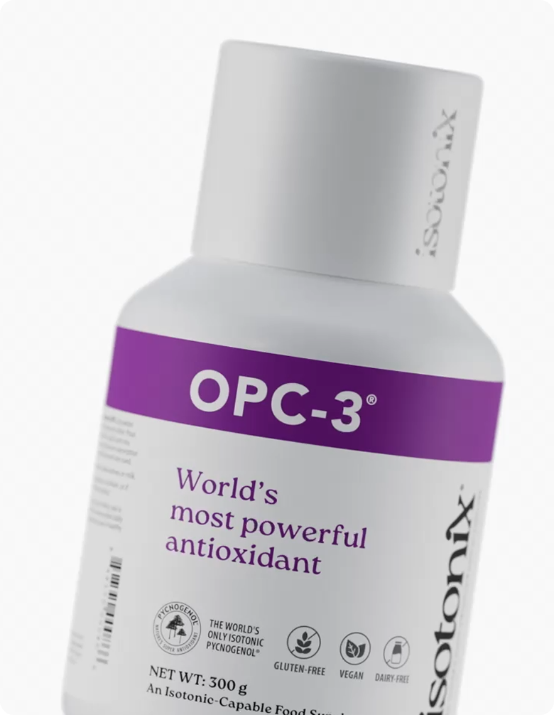 OPC-3 supplement bottle with purple label on a white background
