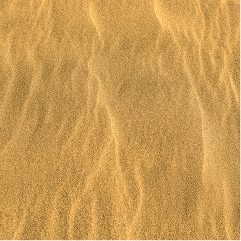 A close-up texture of golden sand with fine ripples and shadows.