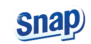 The word 'snap' appears in a bold blue font with a white outline and a curved underline, on a plain white background.