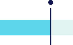 A minimalist graphic design featuring a horizontal split of light blue and pale mint green stripes on a white background, intersected by a vertical dark navy line with a matching dark navy circular dot at the top.