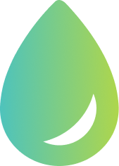 A stylized droplet icon with a curved white shape inside, transitioning from teal to light green to pale yellow on a black background.