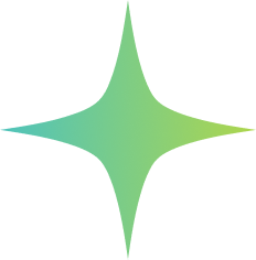 A four-pointed star or sparkle icon with a green-to-blue gradient on a solid white background.