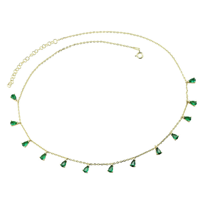 Layered KAI - Pear Drop Necklace, gold with green gems