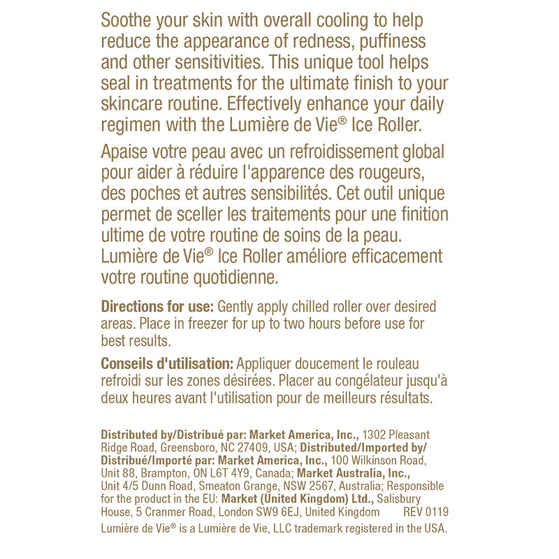 Lumière de Vie Ice Roller Product Label. See Product Label Details section further below.