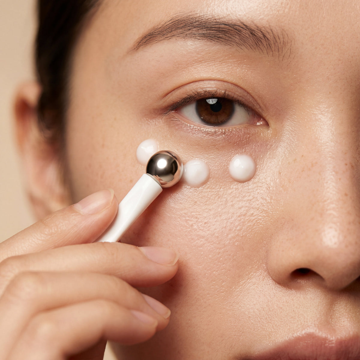 Woman using eye balm