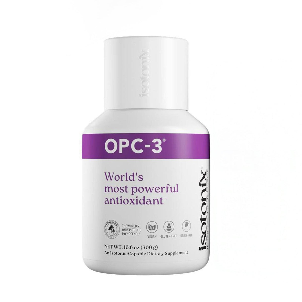 OPC-3 dietary supplement bottle with purple label on a white background