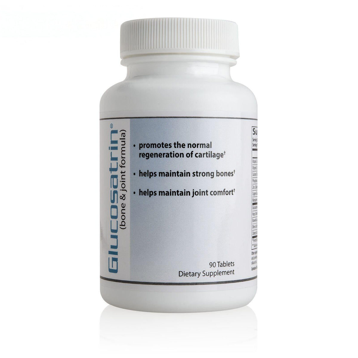 Supplement bottle labeled 'Glucosamin' on a white background