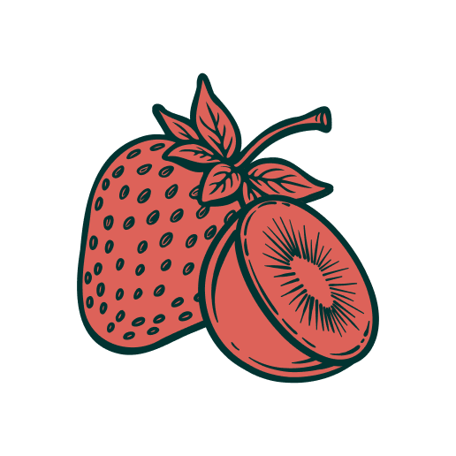 Illustration of a strawberry with a cut half on a white background