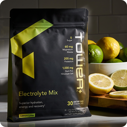 Electrolyte mix package with lemon and lime in the background