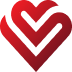 Red heart-shaped logo on a white background