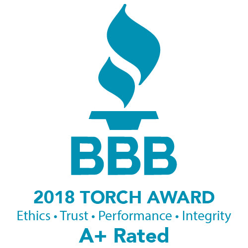 BBB 2018 Torch Award logo with blue flame design on a white background