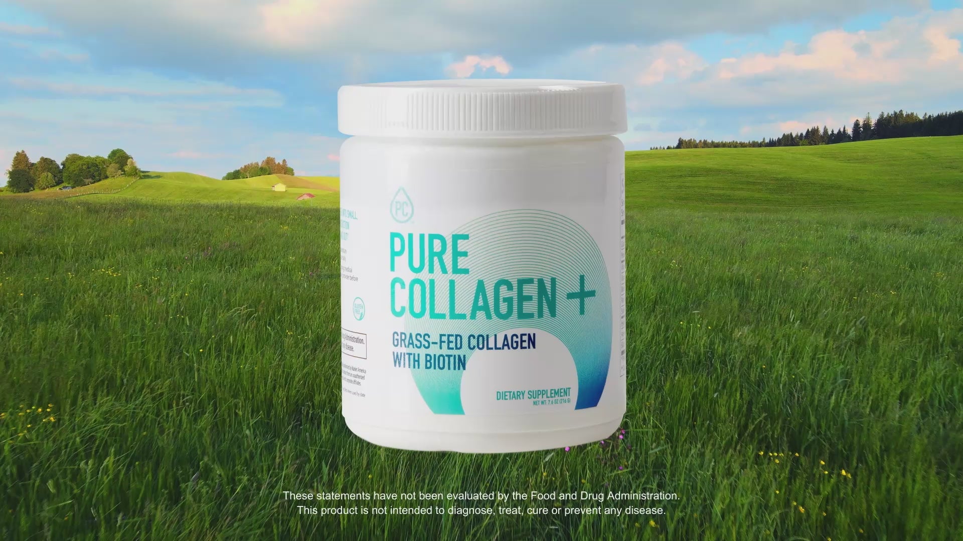 image of Pure Collagen+ cannister in a grassy field