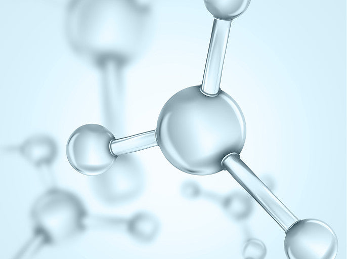 Molecular structure model on a light blue background